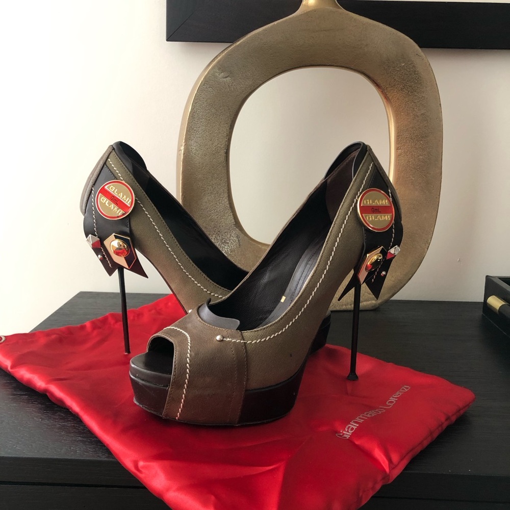 Gianmarco Lorenzi Brown Peep-Toe Heels